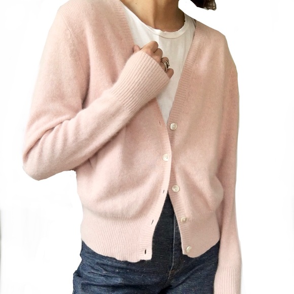 Sweaters - Pale pink angora cardigan